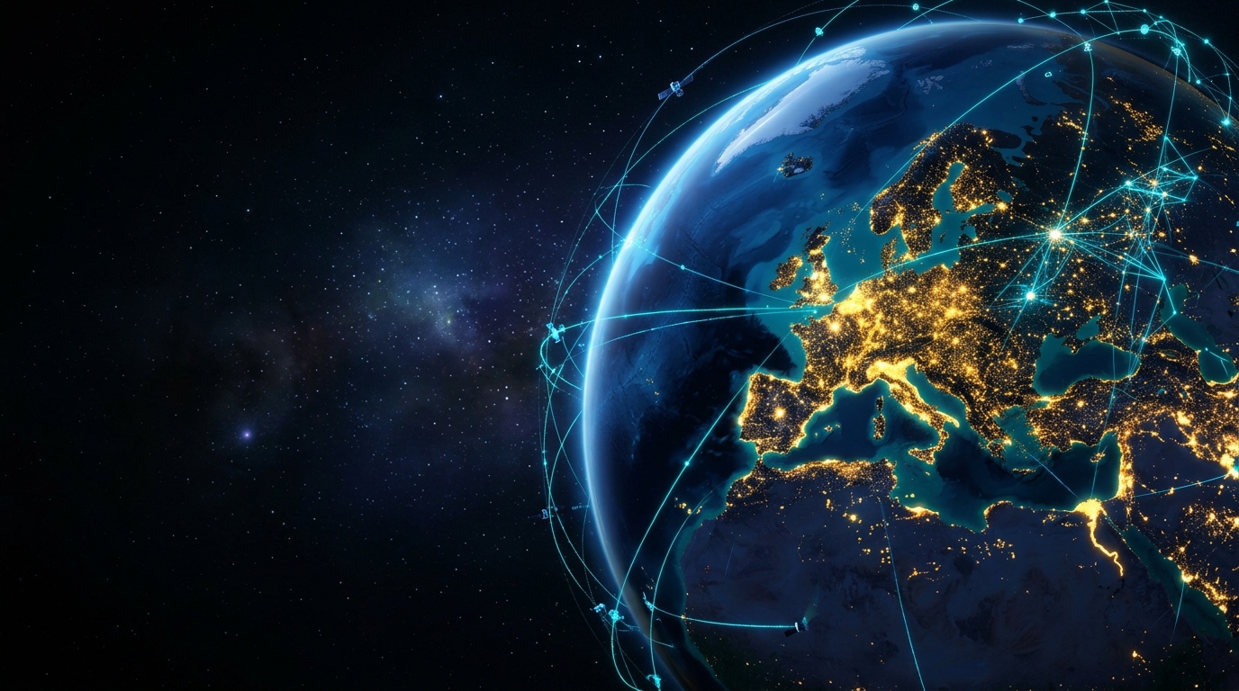 Europa-zentrierter Globus bei Nacht — Satellitenperspektive